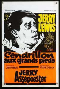 w185 CINDERFELLA Belgian movie poster '60 wacky art of Jerry Lewis!