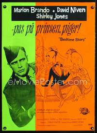 w426 BEDTIME STORY Danish movie poster '64 Brando, Hirschfeld art!