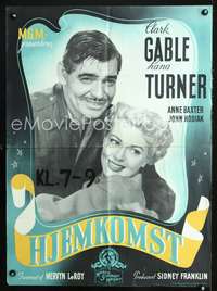 w434 HOMECOMING Danish movie poster '48 Clark Gable, Lana Turner