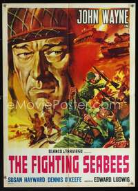 w386 FIGHTING SEABEES Italian 20x28 movie poster R60s John Wayne