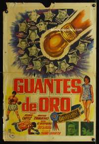w166 GUANTES DE ORO Mexican movie poster '61 boxing image!