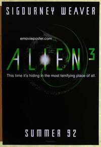 y024 ALIEN 3 DS teaser one-sheet movie poster '92 Sigourney Weaver, sci-fi