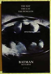 y059 BATMAN RETURNS teaser one-sheet movie poster '92 Keaton,DeVito,Pfeiffer