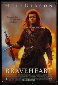 y089 BRAVEHEART int'l advance DS 1sh '95 cool image of Mel Gibson as William Wallace!