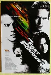 y200 FAST & THE FURIOUS one-sheet movie poster '01 Vin Diesel, car racing!