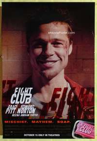 y206 FIGHT CLUB advance one-sheet movie poster '99 Brad Pitt close up!
