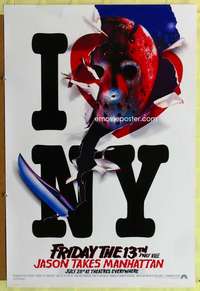 y224 FRIDAY THE 13th 8 teaser  one-sheet movie poster '89 Jason loves NY!