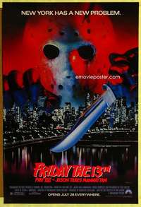 y225 FRIDAY THE 13th 8 NY skyline advance one-sheet movie poster '89 Jason!