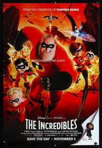 y298 INCREDIBLES family style advance DS 1sh '04 Disney/Pixar animated superhero family!