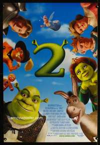 y538 SHREK 2 DS one-sheet movie poster '04 great image of whole cast!