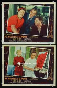 z057 AMERICAN IN PARIS 2 movie lobby cards '51 Gene Kelly, Oscar Levant