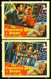 z197 COMPANY SHE KEEPS 2 movie lobby cards '51 bad girl Liz Scott!