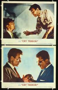 z215 CRY TERROR 2 movie lobby cards '58 James Mason, Rod Steiger, Tobey