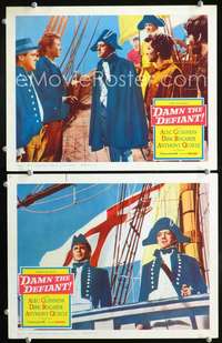 z219 DAMN THE DEFIANT 2 movie lobby cards '62 Alec Guinness, Bogarde