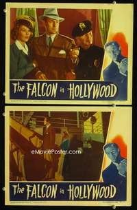 z276 FALCON IN HOLLYWOOD 2 movie lobby cards '44 Tom Conway, Hale