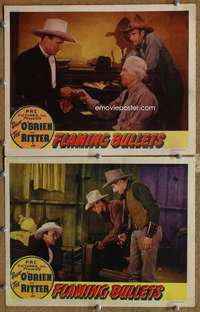 z291 FLAMING BULLETS 2 movie lobby cards '45 Tex Ritter, Dave O'Brien