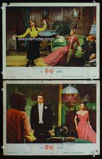 z324 GIGI 2 movie lobby cards '58 pretty Leslie Caron, Louis Jourdan