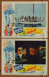 z330 GIRLS GIRLS GIRLS 2 movie lobby cards '62 Elvis plays on boat!