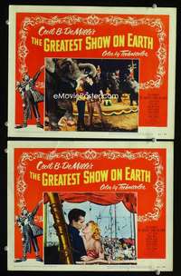 z355 GREATEST SHOW ON EARTH 2 movie lobby cards '52 Heston, Hutton