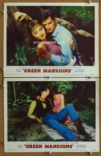 z357 GREEN MANSIONS 2 movie lobby cards '59 Audrey Hepburn, Perkins