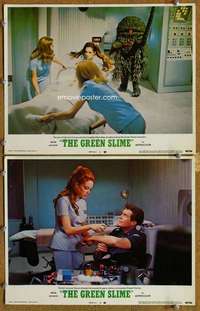 z358 GREEN SLIME 2 movie lobby cards '69 classic cheesy monster image!