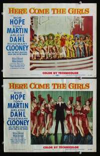 z387 HERE COME THE GIRLS 2 movie lobby cards '53 Bob Hope & sexy girls!