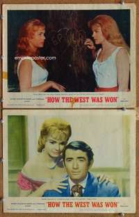 z409 HOW THE WEST WAS WON 2 movie lobby cards '64 Debbie Reynolds, Peck