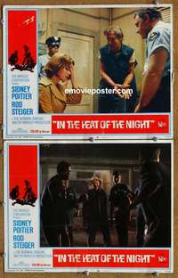 z433 IN THE HEAT OF THE NIGHT 2 movie lobby cards '67 Poitier, Steiger