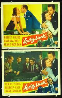 z480 LADY LUCK 2 movie lobby cards '46 great romantic gambling image!