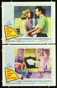 z513 LONG, HOT SUMMER 2 movie lobby cards '58 Paul Newman, Woodward