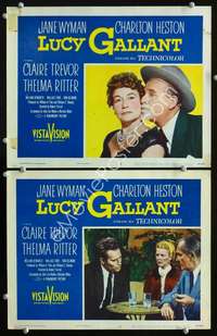 z530 LUCY GALLANT 2 movie lobby cards '55 Heston, Ritter, Trevor