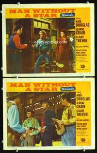 z556 MAN WITHOUT A STAR 2 movie lobby cards '55 Kirk Douglas, Crain
