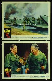 z605 NAKED & THE DEAD 2 movie lobby cards '58 Norman Mailer, Massey