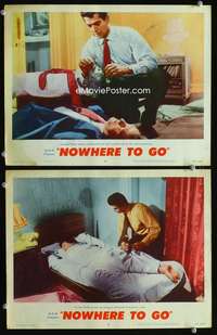 z630 NOWHERE TO GO 2 movie lobby cards '59 George Nader wraps girl!