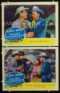 z676 PRAIRIE GUNSMOKE 2 movie lobby cards '42 Tex Ritter gets tough!