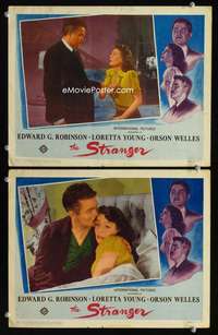 z837 STRANGER 2 movie lobby cards '46 Orson Welles, Loretta Young