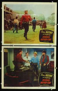 z868 TEXANS NEVER CRY 2 movie lobby cards '51 sheriff Gene Autry!