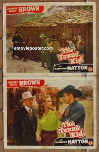 z869 TEXAS KID 2 movie lobby cards '43 Johnny Mack Brown, Hatton