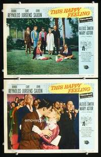 z876 THIS HAPPY FEELING 2 movie lobby cards '58 Debbie Reynolds, Saxon