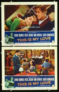 z877 THIS IS MY LOVE 2 movie lobby cards '54 Domergue, Duryea, Darnell