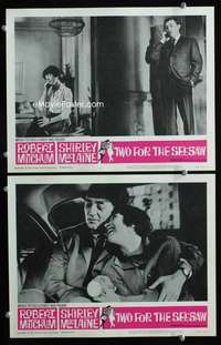 z922 TWO FOR THE SEESAW 2 movie lobby cards '62 Robert Mitchum, MacLaine