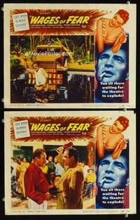 z948 WAGES OF FEAR 2 movie lobby cards '55 Yves Montand, Clouzot
