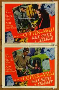 z951 WALK SOFTLY STRANGER 2 movie lobby cards '50 Joseph Cotten, Valli