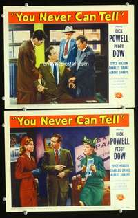 z990 YOU NEVER CAN TELL 2 movie lobby cards '51 Dick Powell, Peggy Dow