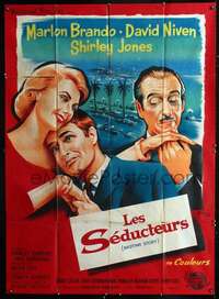 b363 BEDTIME STORY French one-panel movie poster '64 Brando, Grinsson art