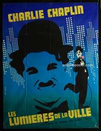 b397 CITY LIGHTS French one-panel movie poster R70s Chaplin by Leo Kouper!