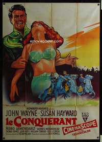 b402 CONQUEROR French 1p '56 Soubie art of John Wayne!