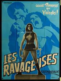 b655 RAVAGER French one-panel movie poster '70 wild sexy girl with whip!
