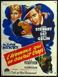 b576 MAN WHO KNEW TOO MUCH French 1p R50s Hitchcock, art of Jimmy Stewart & Doris Day by Grinsson!