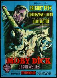 b597 MOBY DICK French one-panel movie poster '56 best art by Jean Mascii!